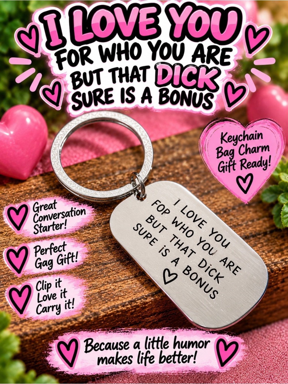 Pink Humorous Dog Tag Keychain Charm - Unbranded